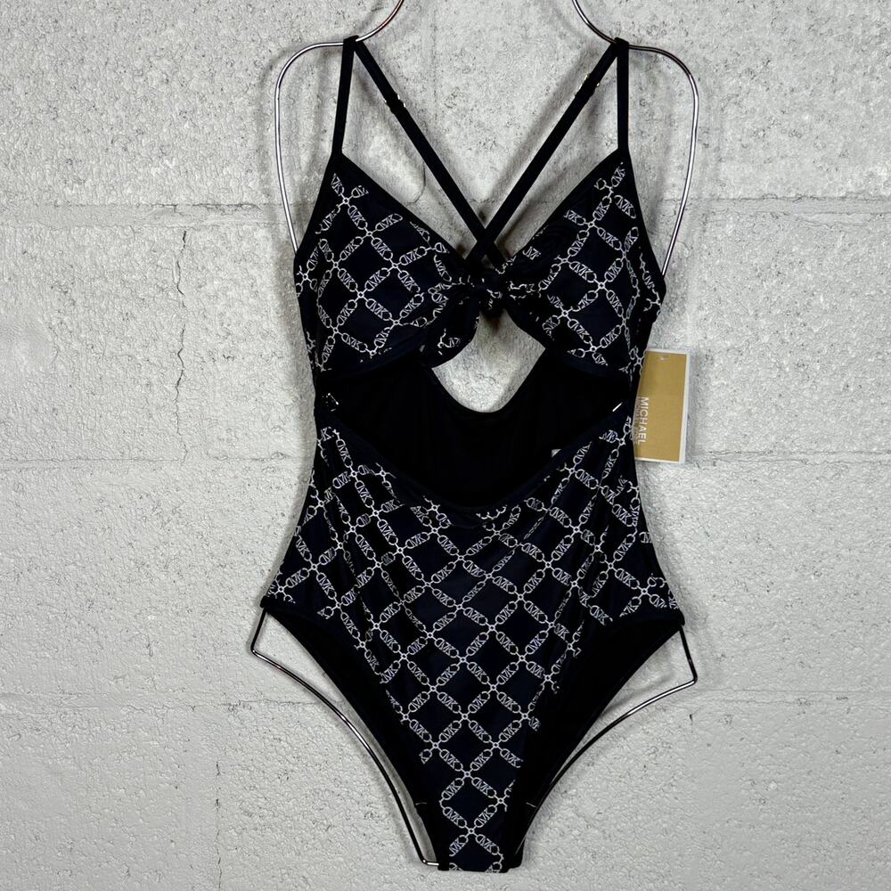 Michael Kors Women's Printed Cut-Out 1-Piece Swimsuit - Blue 8 $134